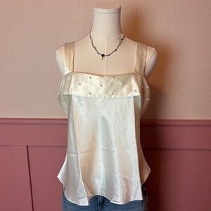 vtg pearl ivory satin like cami top lucie ann sz 38 bridal wedding engagement